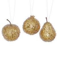 Vickerman 3.2" Gold Glitter Beaded Fruit Ornament (3 pack)