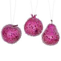 Vickerman 3.2" Magenta Glitter Beaded Fruit Ornament (3 pack)