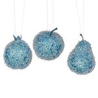 Vickerman 3.2" Turquoise Glitter Beaded Fruit Ornament (3 pack)