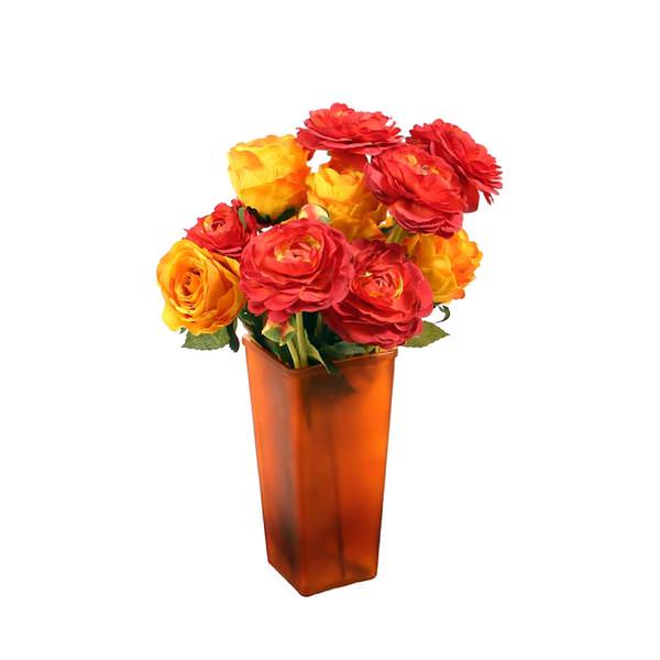 19" Artificial Roses and Ranunculus in Tangerine Vase