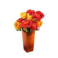 Vickerman 19" Artificial Roses and Ranunculus in Tangerine Vase