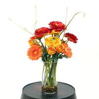 Vickerman 25" Artificial Roses and Ranunculus in Glass Cylinder