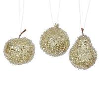 Vickerman 3.2" Champagne Glitter Beaded Fruit Ornament (3 pack)