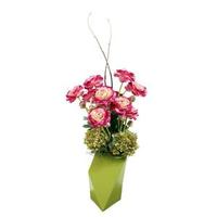 Vickerman 22" Artificial Purple Ranunculus in Chartreuse Geometric Vase