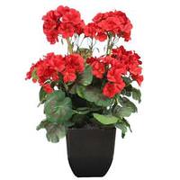 Vickerman 15" Artificial Red Geranium Bush in Black Pot