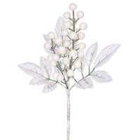 Vickerman 8" White Glitter Sequin Berry Leaves Spray