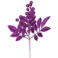 Vickerman 8" Purple Glitter Sequin Berry Leaves Spray
