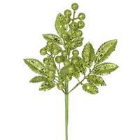 Vickerman 8" Lime Glitter Sequin Berry Leaves Spray