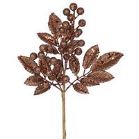 Vickerman 8" Chocolate Glitter Sequin Berry Leaves Spray