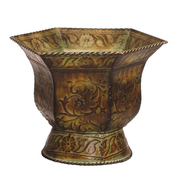 16" Green Hexagonal Vase