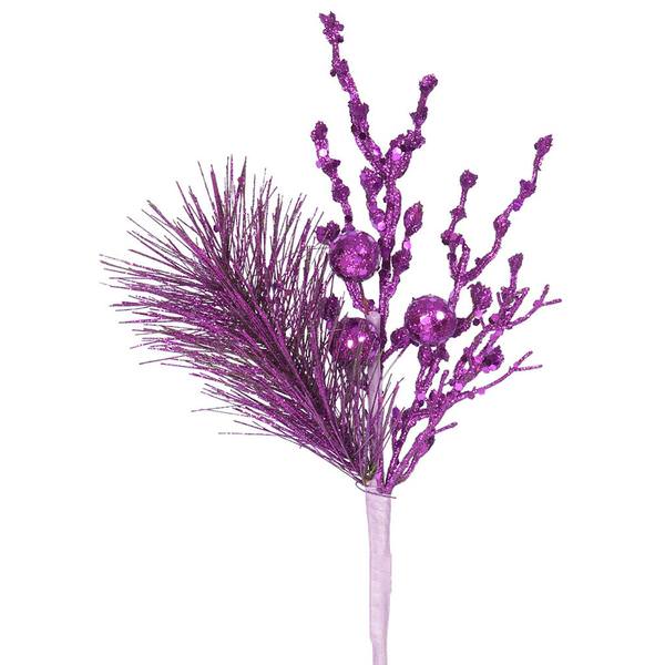 8" Purple Glitter Sequin Berry Pine Spray