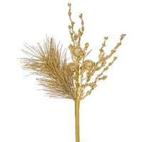 Vickerman 8" Gold Glitter Sequin Berry Pine Spray