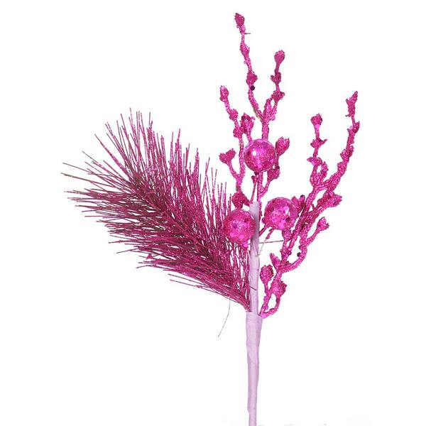 8" Magenta Glitter Sequin Berry Pine Spray