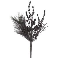 Vickerman 8" Black Glitter Sequin Berry Pine Spray