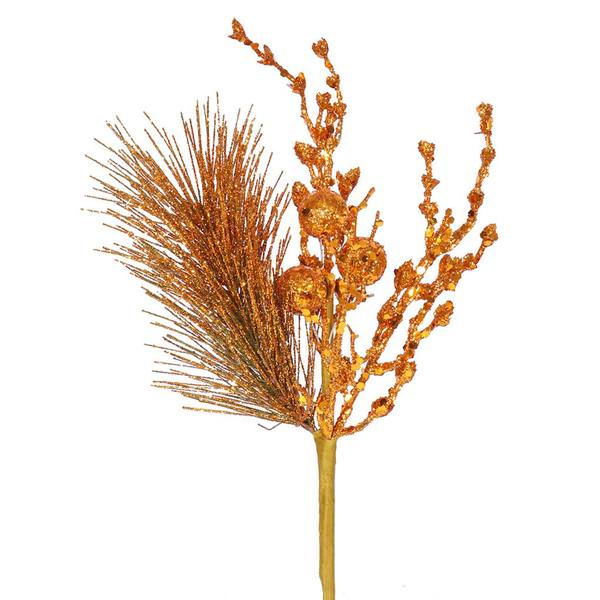 8" Burnished Orange Glitter Sequin Berry Pine Spray