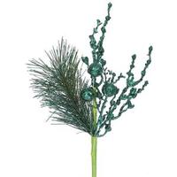 Vickerman 8" Emerald Glitter Sequin Berry Pine Spray