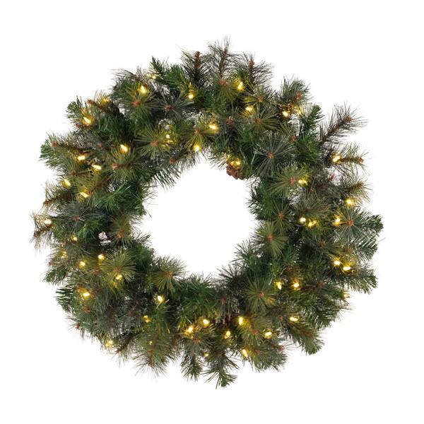30" Modesto Mixed Pine Wreath 50 Warm White LED Lights