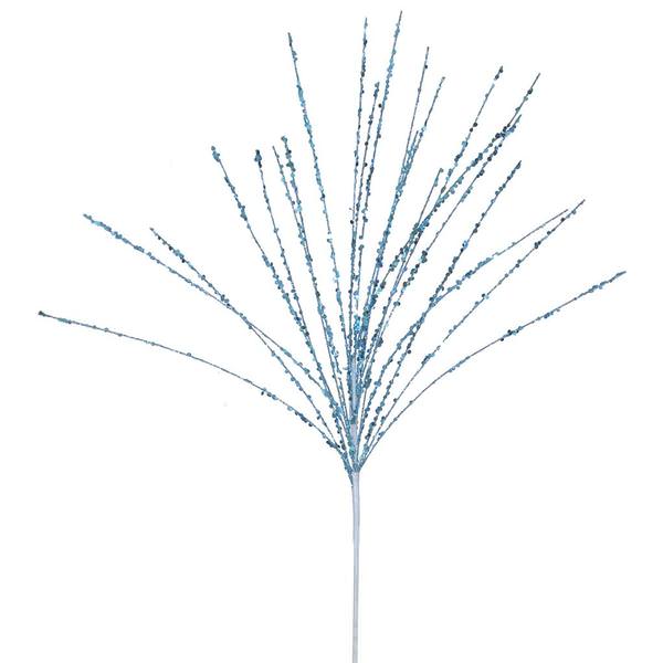 22" Turquoise Glitter Sequin Grass Spray