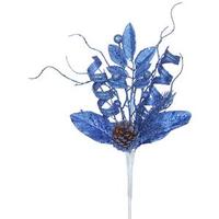 Vickerman 8" Blue Glitter Sequin Foliage Cone Spray