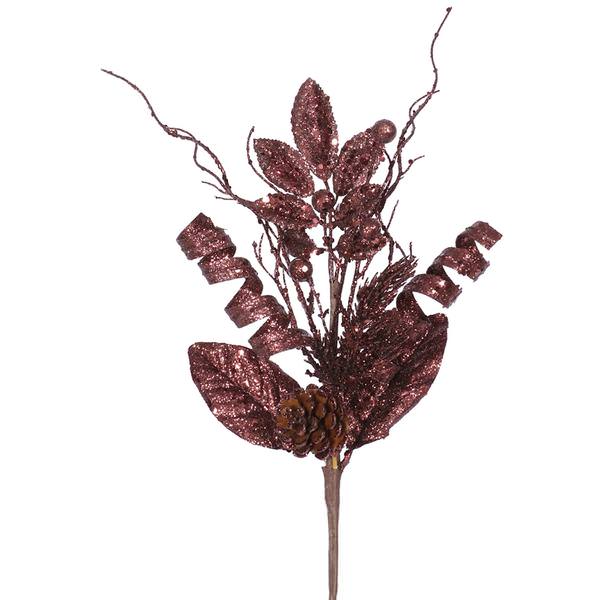8" Burgundy Glitter Sequin Foliage Cone Spray