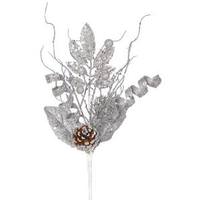 Vickerman 8" Silver Glitter Sequin Foliage Cone Spray