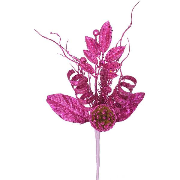 8" Magenta Glitter Sequin Foliage Cone Spray