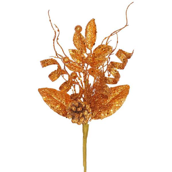 8" Burnished Orange Glitter Sequin Foliage Cone Spray