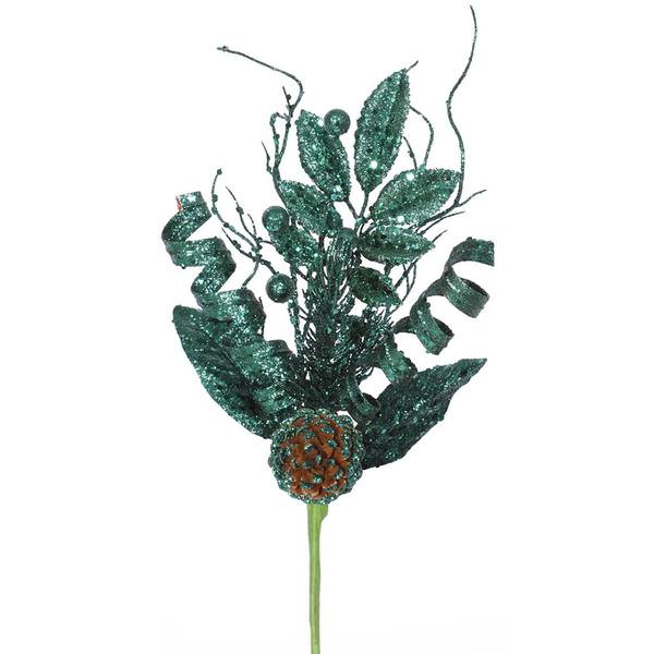 8" Emerald Glitter Sequin Foliage Cone Spray