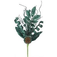 Vickerman 8" Emerald Glitter Sequin Foliage Cone Spray