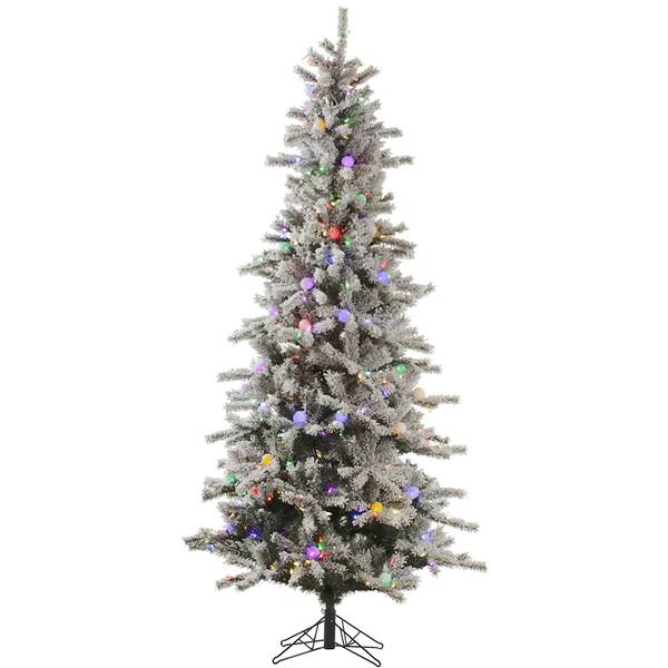 12' x 56" Artificial Flocked Slim London Fir 900 Multi-Color Italian LED / 100 Multi-Color G40 Lights