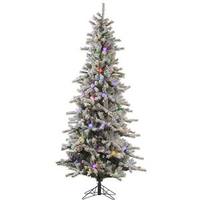 Vickerman 12' x 56" Artificial Flocked Slim London Fir 900 Multi-Color Italian LED / 100 Multi-Color G40 Lights