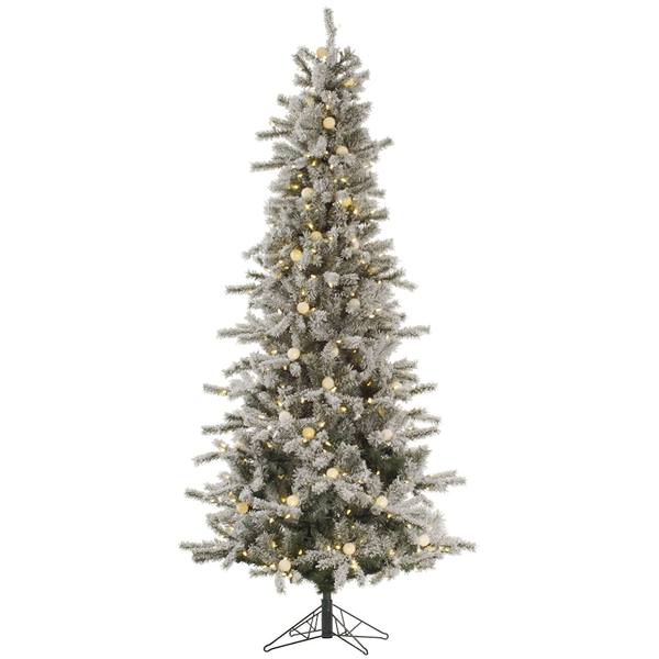 14' x 62" Artificial Flocked Slim London Fir 1,400 Warm White Italian LED / 120 Frosted White G40 Lights