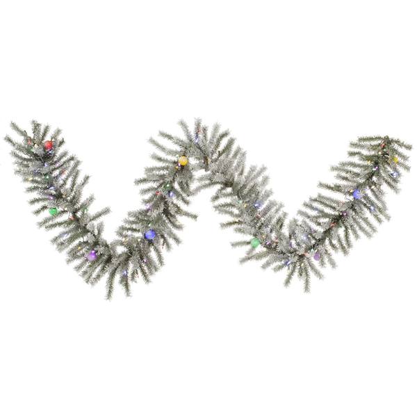 9' X 14" Artificial Flocked London Fir Garland 110 Multi-Color Italian LED / Multi-Color G40 Lights