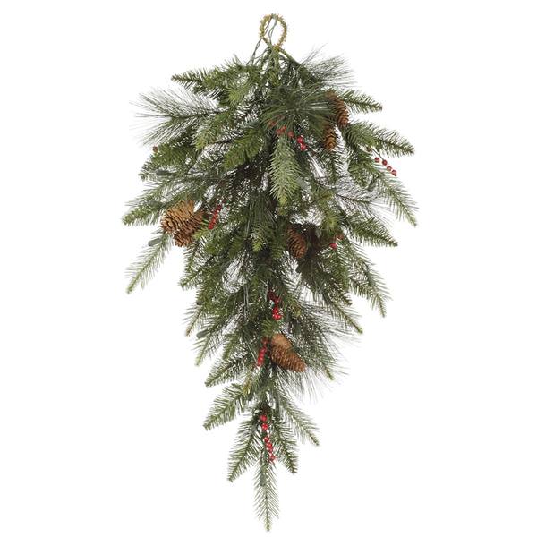 32" Artificial Vallejo Mix Pine Teardrop with Berries and Pine Cones
