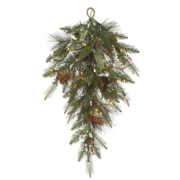 32" Artificial Vallejo Mix Pine Teardrop 50 Clear DuraLit Miniature Lights with Berries and Pine Cones