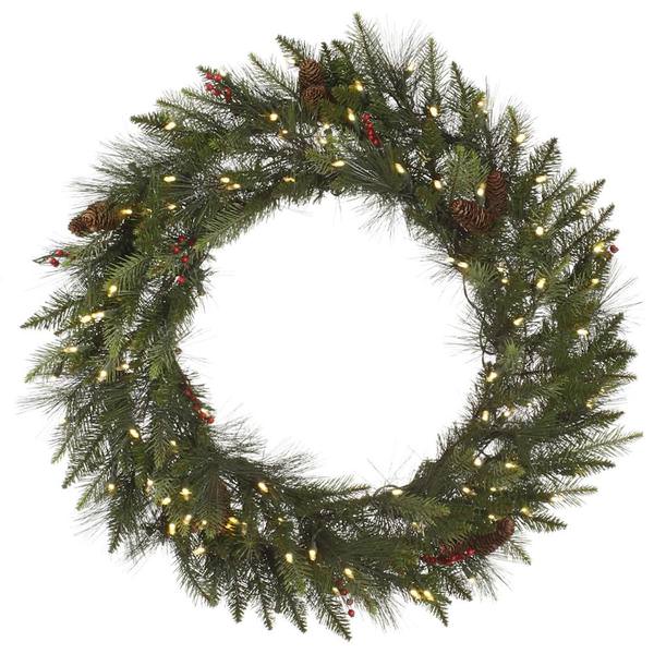 24" Artificial Vallejo Mix Pine Berry Wreath 50 Warm White LED Lights