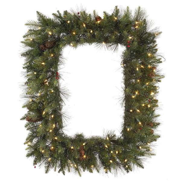 36" Artificial Vallejo Mix Pine Rectangle 100 Clear DuraLit Miniature Lights with Berries and Pine Cones