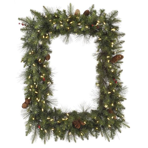 36" Artificial Vallejo Mix Pine Rectangle 100 Warm White Italian LED Lights with Berries and Pine Cones