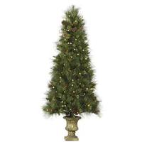Vickerman 4' x 23" Artificial Inoko Pine Slim 100 Warm White / Red LED Lights with Pine Cones