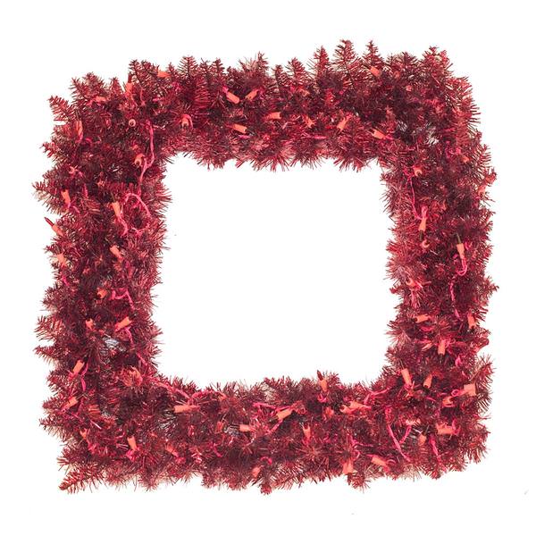 30" Artificial Tinsel Red Fir Square 70 Red Miniature Lights