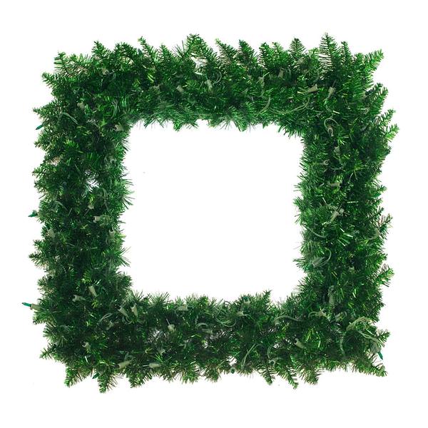 30" Artificial Tinsel Green Fir Square 70 Green Miniature Lights