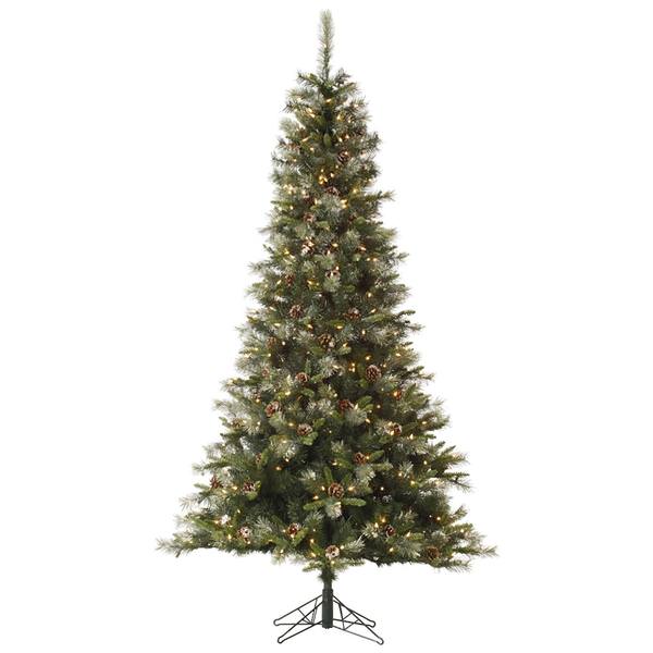 10' x 66" Artificial Iced Sonoma Spruce 1,150 Clear DuraLit Miniature Lights with Pine Cones