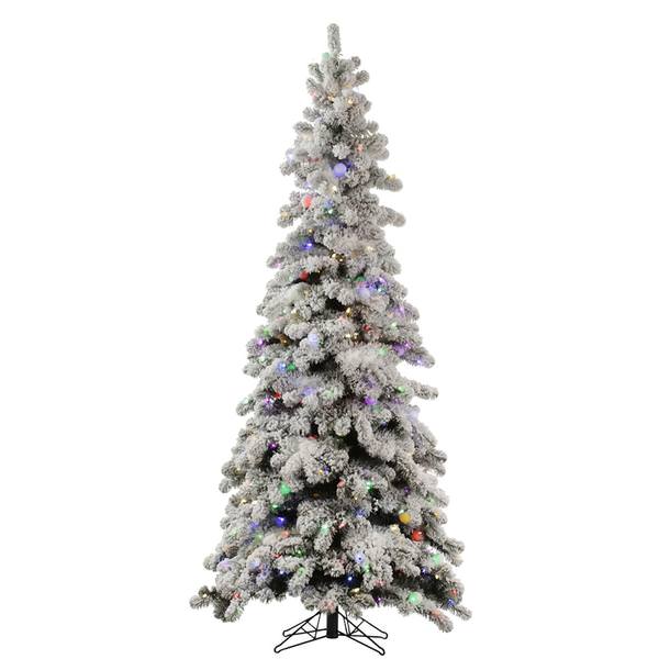 7' x 40" Artificial Flocked Kodiak Spruce 500 Multi-Color Italian LED / 55 Multi-Color G40 Lights
