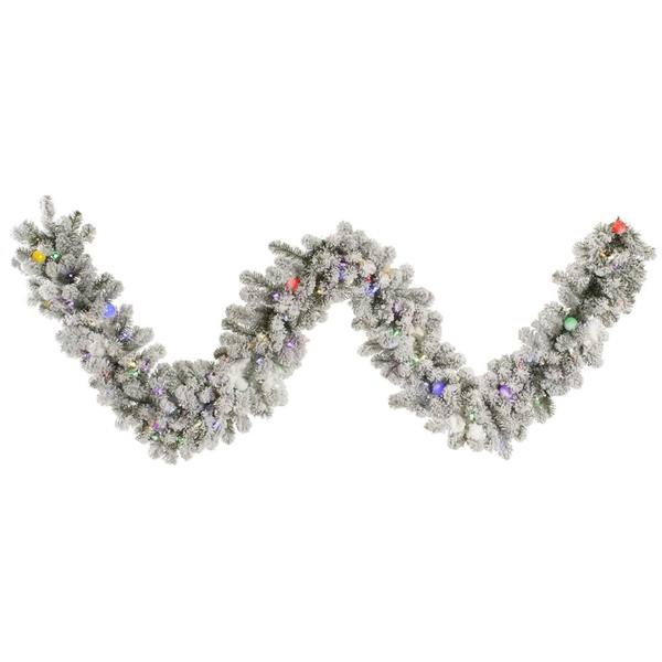 9' X 14" Artificial Flocked Kodiak Garland 110 Multi-Color Italian LED / Multi-Color G40 Lights
