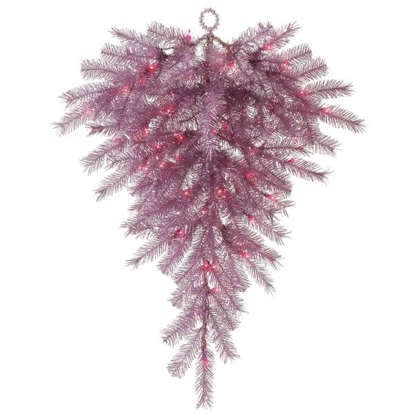 36" Artificial Orchid Pink Tinsel Teardrop 50 Pink Miniature Lights