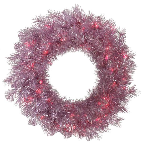 24" Artificial Orchid Pink Tinsel 50 Pink Miniature Lights