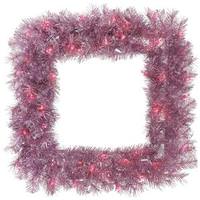 Vickerman 30" Artificial Orchid Pink Tinsel Square Wreath 50 Pink Miniature Lights