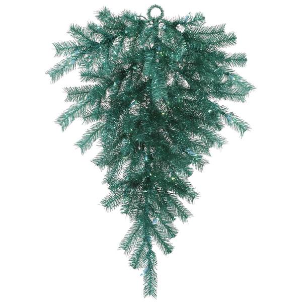 36" Artificial Aqua Tinsel Teardrop 50 Teal Miniature Lights