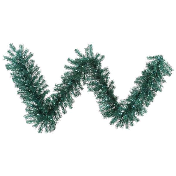 9' x 14" Aqua Tinsel Garland 100 Teal Miniature Lights
