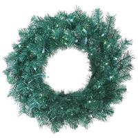 Vickerman 24" Artificial Aqua Tinsel Wreath 50 Teal LED Lights